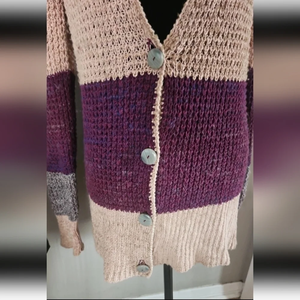 Free People Womens Color Blocked Lake Tahoe Knit Long Sleeve Cardigan M